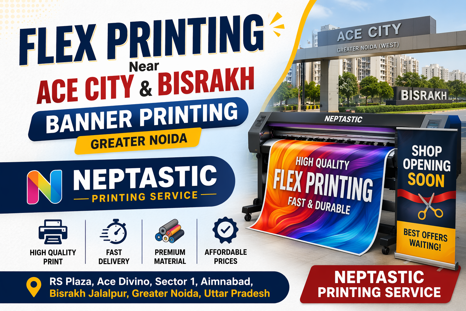 Flex Printing Near Ace City & Bisrakh | Banner Printing Greater Noida | Neptastic image